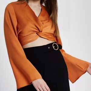 River Island Orange Twist Tie Top
